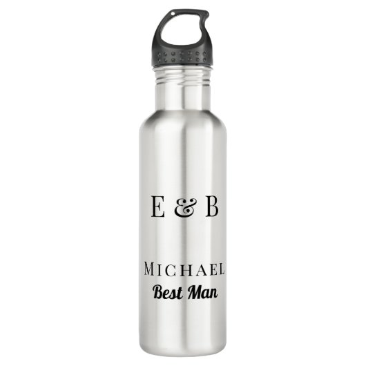 Bouteille D'eau Monogramme Mariage Best Man Cadeau Black personnal (Devant)