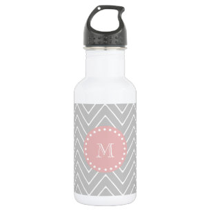 Bouteille D'eau Monogramme moderne de coutume de Chevron de gris