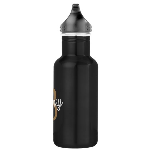 Bouteille D'eau Monogramme moderne élégant Nom Black Gold Script (Droite)