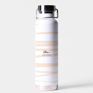Bouteille D'eau Monogramme moderne Lignes rose pâle Art Abstrait
