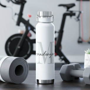 Bouteille D'eau Monogramme Moderne Minimaliste Noir Blanc