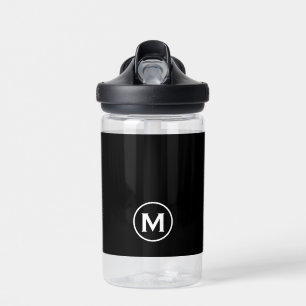 Bouteille D'eau Monogramme moderne noir et blanc