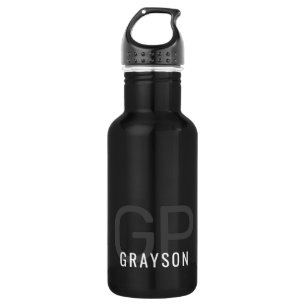 Bouteille D'eau Monogramme moderne Nom Black Grey Personnalisé Pe