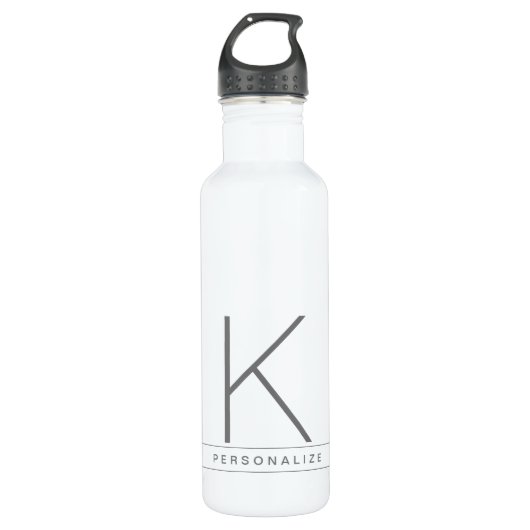 Bouteille D'eau Monogramme moderne Nom Gris Blanc Simple Bande (Devant)