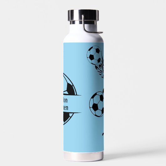 Bouteille D'eau Monogramme moderne soccer Lover bleu noir (Gauche)
