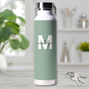 Bouteille D'eau Monogramme Moderne Vert