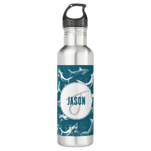 Bouteille D'eau Monogramme Motif de requins bleus en détresse