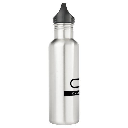 Bouteille D'eau Monogramme noir blanc Nom Plaque moderne Simple (Gauche)
