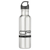Bouteille D'eau Monogramme noir blanc Nom Plaque moderne Simple (Devant)