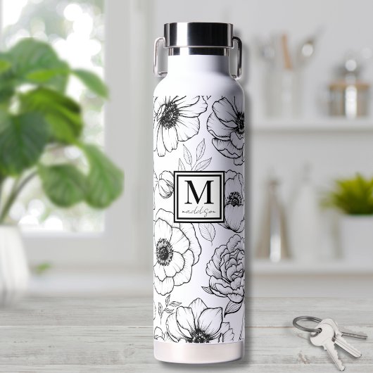 Bouteille D'eau Monogramme noir chic personnalisé