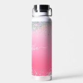 Bouteille D'eau Monogramme Nom du script Parties scintillant rose  (Arrière)