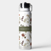 Bouteille D'eau Monogramme Nom Fleur Sauvage Bourgogne Vert (Arrière)