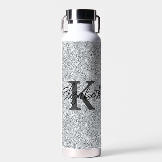 Bouteille D'eau Monogramme Nom Initial Argent Pailleté Féminin Ten (Avant)