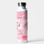 Bouteille D'eau Monogramme Nom Initial Rose Blanc Paillettes Argen (Gauche)