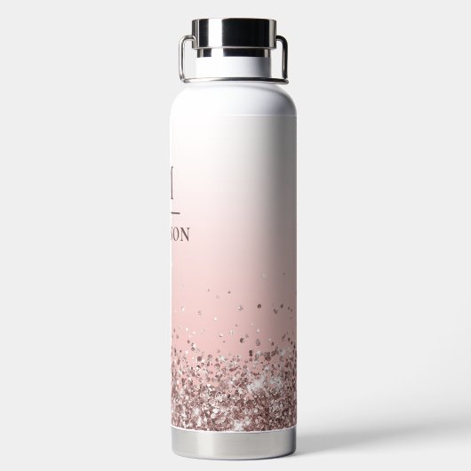 Bouteille D'eau Monogramme Nom Parties scintillant rose élégant Mo (Plage)