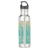 Bouteille D'eau Monogramme or Floral sur Turquoise vert (Dos)