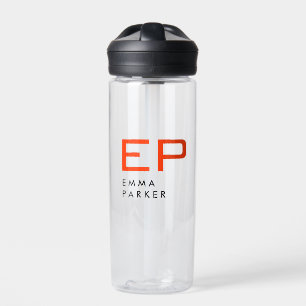 Bouteille D'eau Monogramme orange tendance noir blanc