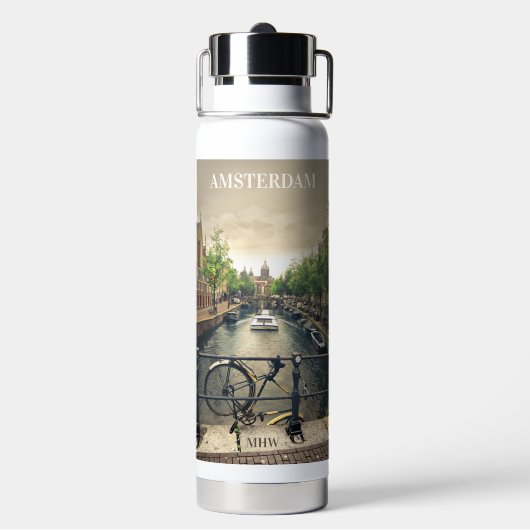 Bouteille D'eau Monogramme personnalisé Amsterdam (Arrière)