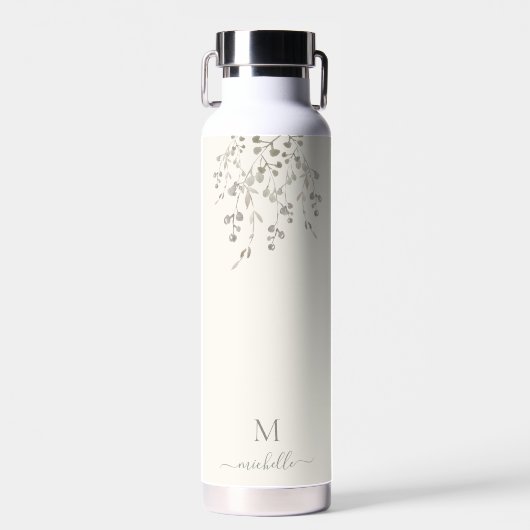 Bouteille D'eau Monogramme personnalisé aquarelle botanique ivoire (Avant)