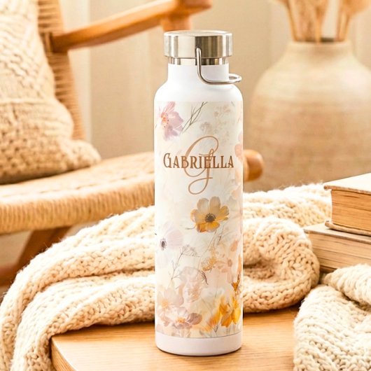 Bouteille D'eau Monogramme personnalisé Bohème Chic Floral Aquarel