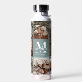 Bouteille D'eau Monogramme personnalisé moderne et collage photo (Gauche)