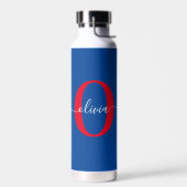 Bouteille D'eau Monogramme personnalisé Nom du script Bleu Blanc R (Gauche)