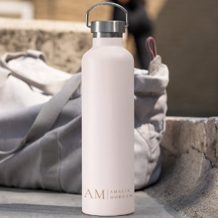 Bouteille D'eau Monogramme Personnalisé Rose Initiale Et Nom