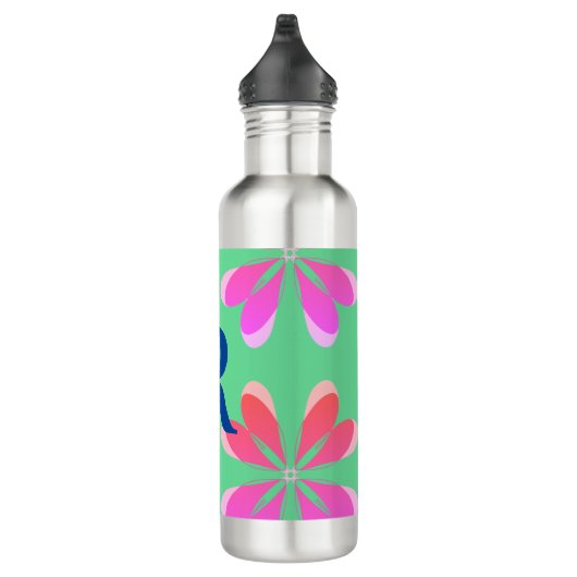 Bouteille D'eau Monogramme personnalisé Vert rose rétro Floral (Droite)