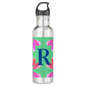Bouteille D'eau Monogramme personnalisé Vert rose rétro Floral (Devant)