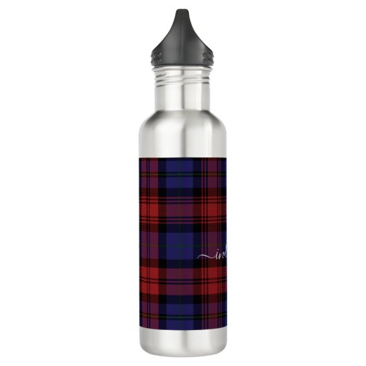 Bouteille D'eau Monogramme Plaid Script Tartan Rustique (Gauche)