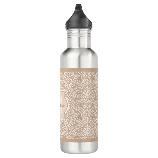 Bouteille D'eau Monogramme Posh Tan Damask Avec Nom (Droite)