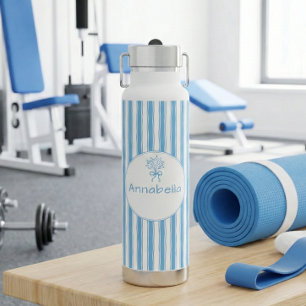 Bouteille D'eau Monogramme Prépa Rayure Bleue Blanche Fantaisiste