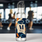 Bouteille D'eau Monogramme rétro cadeau de marguerite turquoise du