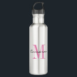 Bouteille D'eau Monogramme rose initial et nom cadeau personnalisé<br><div class="desc">Monogramme rose initial et nom personnalisé</div>