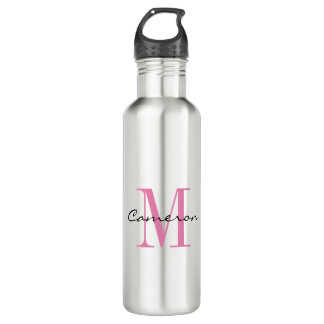 Bouteille D'eau Monogramme rose initial et nom cadeau personnalisé
