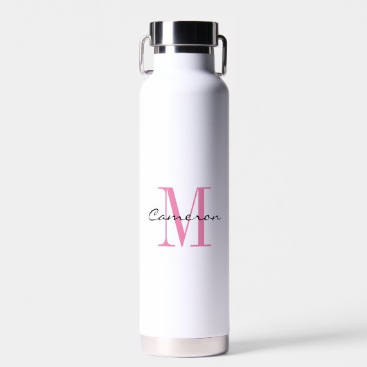 Bouteille D'eau Monogramme rose initial et nom Eau personnalisée (Avant)