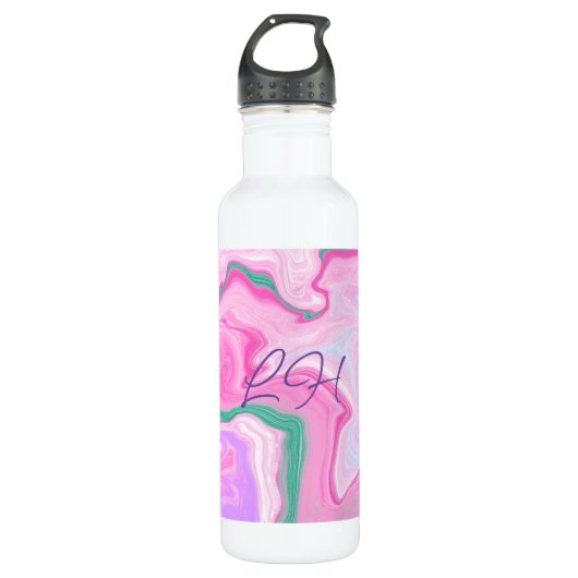 Bouteille D'eau Monogramme rose, violet, Mint vert Marbre Art (Devant)