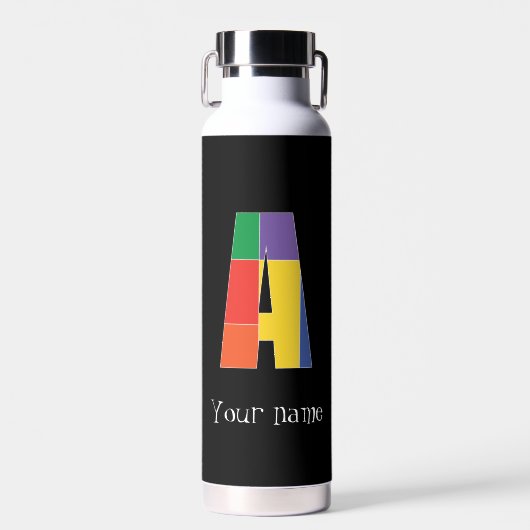 Bouteille D'eau Monogramme rouge jaune pourpre vert initial A (Avant)