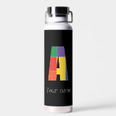 Bouteille D'eau Monogramme rouge jaune pourpre vert initial A (Arrière)
