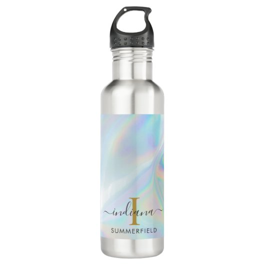 Bouteille D'eau Monogramme Script initial Holographe moderne (Devant)
