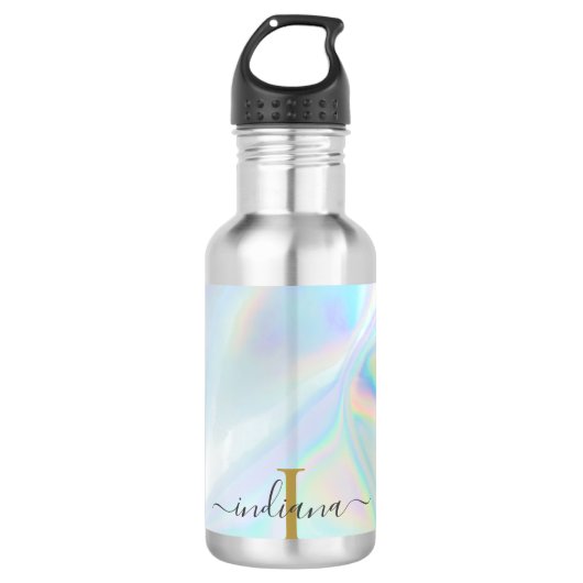 Bouteille D'eau Monogramme Script initial Holographe moderne (Devant)