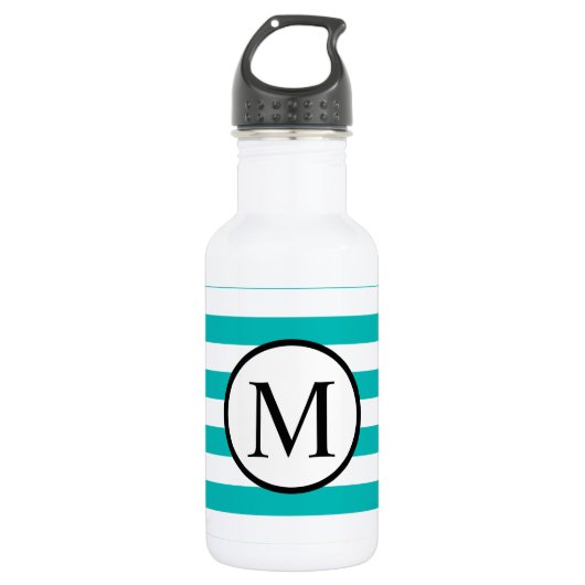 Bouteille D'eau Monogramme simple avec bandes horizontales Aqua (Devant)