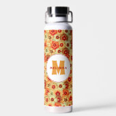 Bouteille D'eau Monogramme super Retro Orange Hippie Fleurs (Arrière)