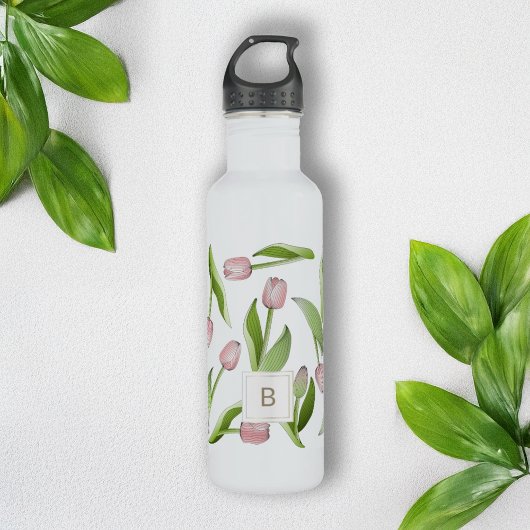 Bouteille D'eau Monogramme Tulipe rose moderne