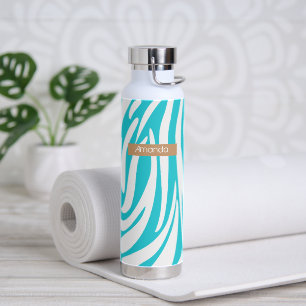 Bouteille D'eau Monogramme Turquoise rayé Zèbre motif tendance
