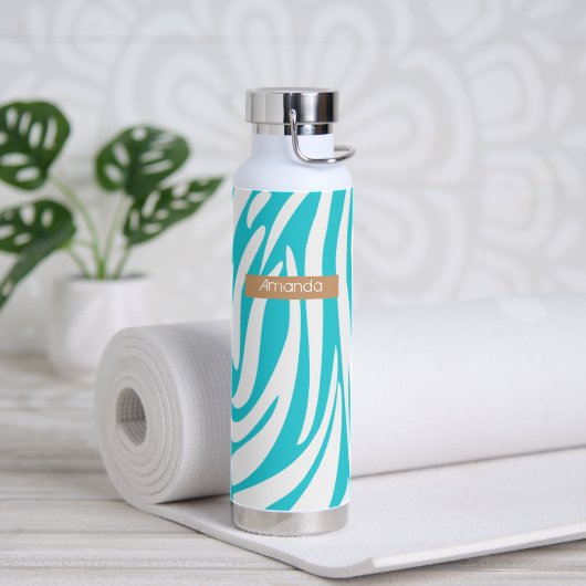 Bouteille D'eau Monogramme Turquoise rayé Zèbre motif tendance (Yoga)