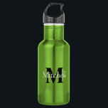 Bouteille D'eau Monogramme vert moderne personnalisé<br><div class="desc">Bouteille d'eau en acier inoxydable moderne moderne Monogramme</div>