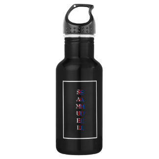 Bouteille D'eau Monogramme vertical moderne noir blanc