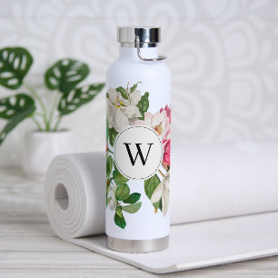 Bouteille D'eau Monogramme vintage blanc et rose des fleurs de Mag
