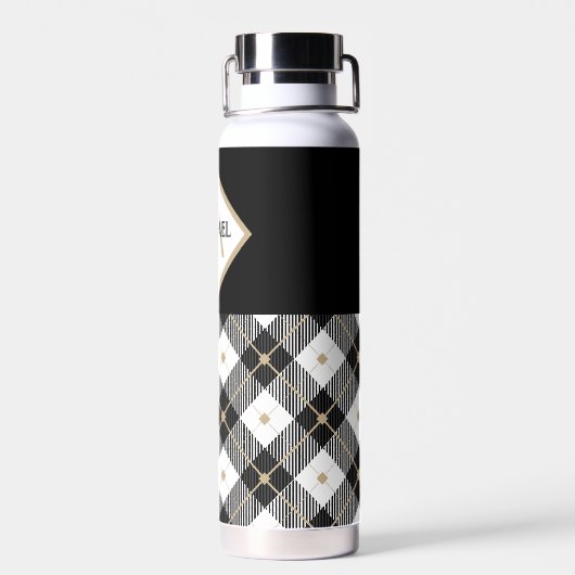 Bouteille D'eau Monogrammedc noir blanc et tan à lisier (Arrière)